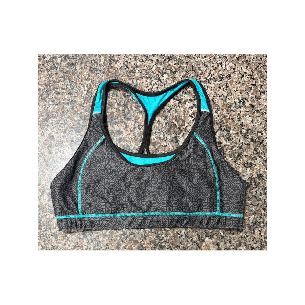 Avia Womens XL Grey Damask Teal‎ Mesh Racerback Sports Bra W015